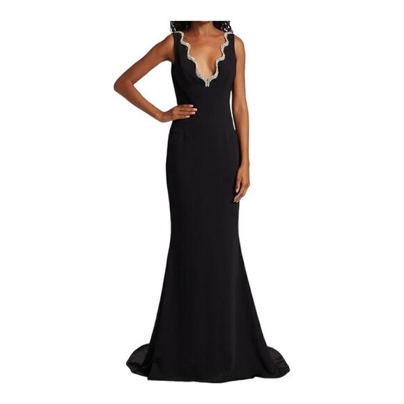 REEM ACRA Black Crystal Embellished Gown Size 12 - Picture 1 of 11
